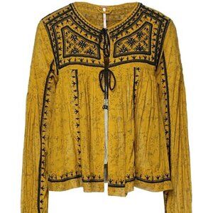 Free People Jacket Women Size S Yellow Twilight Folk Embroidered Embellished